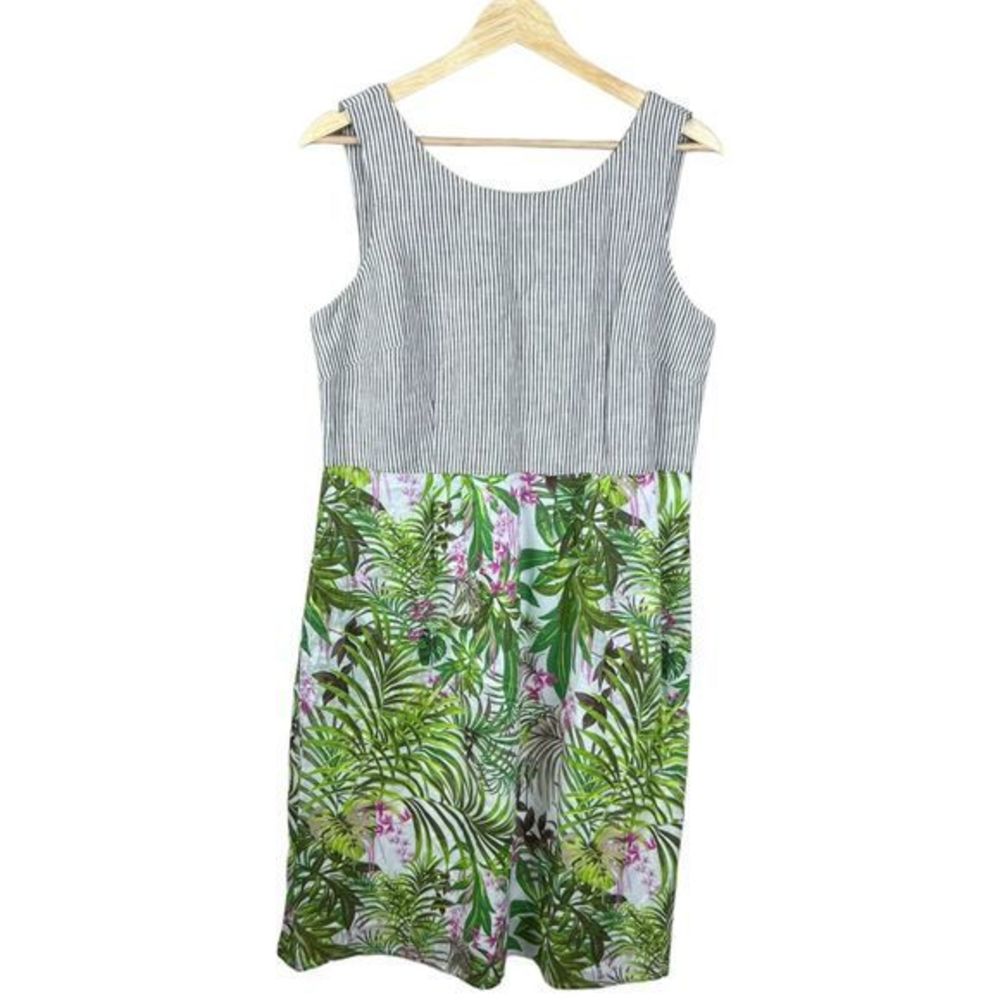 J Jill Womens Striped Floral Linen Blend Sleeveless Sun Dress Small